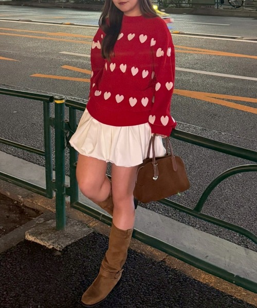 continuer de NICE CLAUP(コンティニューデナイスクラップ)の「ベロアモールたっぷりハートニット(ニット/セーター・レディース・ブラック/レッド/サックスブルー/アイボリー・FREE)」の11枚目の写真