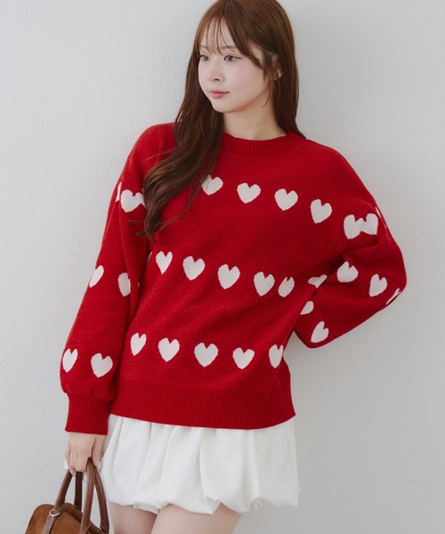 セール】ベロアモールたっぷりハートニット（ニット/セーター