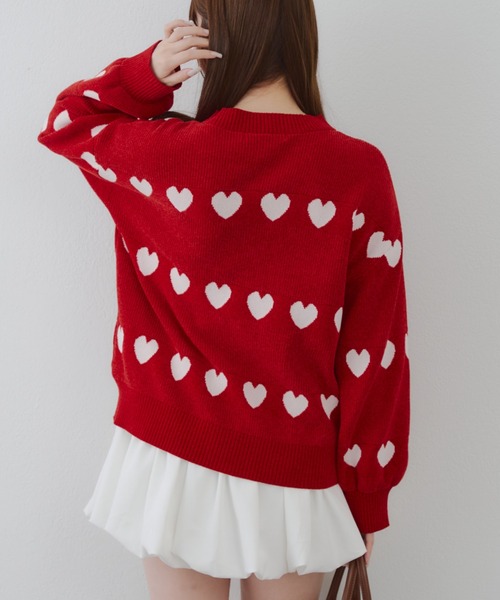 continuer de NICE CLAUP(コンティニューデナイスクラップ)の「ベロアモールたっぷりハートニット(ニット/セーター・レディース・ブラック/レッド/サックスブルー/アイボリー・FREE)」の18枚目の写真