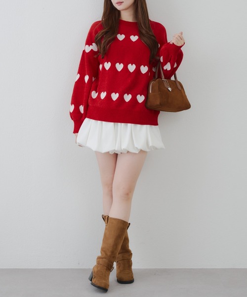 ベロアモールたっぷりハートニット（ニット/セーター）｜continuer de