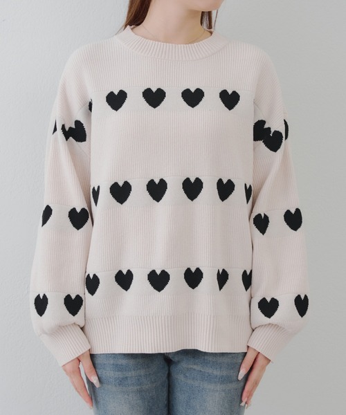 ベロアモールたっぷりハートニット（ニット/セーター）｜continuer de