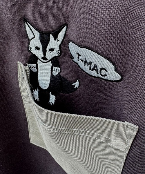 セール】T-MAC キツネのぞき刺繍 オーバーサイズ 裏起毛スウェット
