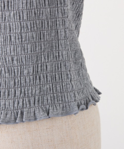 one after another NICE CLAUP（ワンアフターアナザーナイスクラップ）の「肩リボンシャーリングインナー（Tシャツ/カットソー・レディース・ブラック/杢グレー/ホワイト/ホワイト×ピンク・FREE）」の9枚目の写真