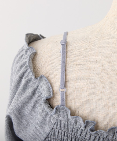 one after another NICE CLAUP（ワンアフターアナザーナイスクラップ）の「肩リボンシャーリングインナー（Tシャツ/カットソー・レディース・ブラック/杢グレー/ホワイト/ホワイト×ピンク・FREE）」の13枚目の写真