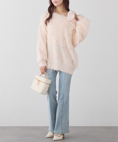 one after another NICE CLAUP（ワンアフターアナザーナイスクラップ）の「肩リボンシャーリングインナー（Tシャツ/カットソー・レディース・ブラック/杢グレー/ホワイト/ホワイト×ピンク・FREE）」の14枚目の写真