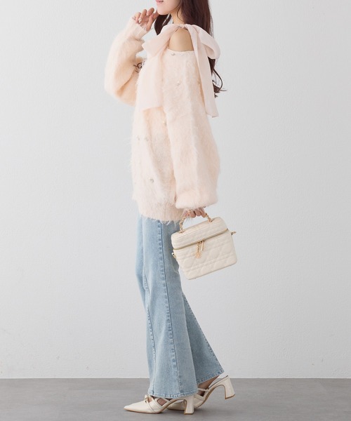 one after another NICE CLAUP（ワンアフターアナザーナイスクラップ）の「肩リボンシャーリングインナー（Tシャツ/カットソー・レディース・ブラック/杢グレー/ホワイト/ホワイト×ピンク・FREE）」の15枚目の写真