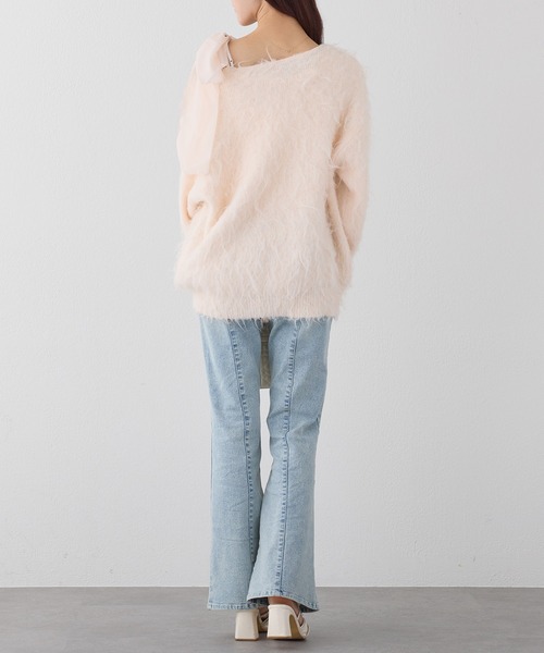 one after another NICE CLAUP（ワンアフターアナザーナイスクラップ）の「肩リボンシャーリングインナー（Tシャツ/カットソー・レディース・ブラック/杢グレー/ホワイト/ホワイト×ピンク・FREE）」の16枚目の写真