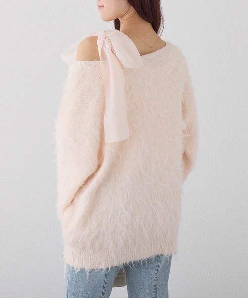 one after another NICE CLAUP（ワンアフターアナザーナイスクラップ）の「肩リボンシャーリングインナー（Tシャツ/カットソー・レディース・ブラック/杢グレー/ホワイト/ホワイト×ピンク・FREE）」の18枚目の写真