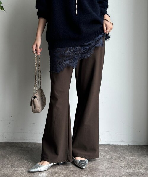 DouDou（ドゥドゥ）の「裏起毛セミフレアイージーパンツ（その他パンツ・レディース・ライトベージュ/ブラック/ブラウン・36/38）」の3枚目の写真