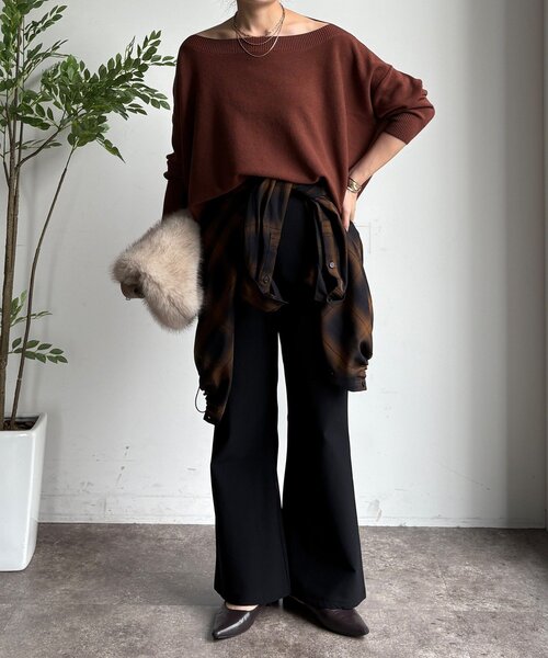 DouDou（ドゥドゥ）の「裏起毛セミフレアイージーパンツ（その他パンツ・レディース・ライトベージュ/ブラック/ブラウン・36/38）」の6枚目の写真