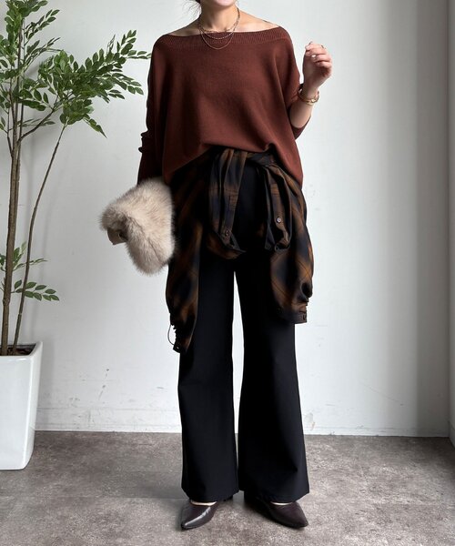 DouDou（ドゥドゥ）の「裏起毛セミフレアイージーパンツ（その他パンツ・レディース・ライトベージュ/ブラック/ブラウン・36/38）」の7枚目の写真