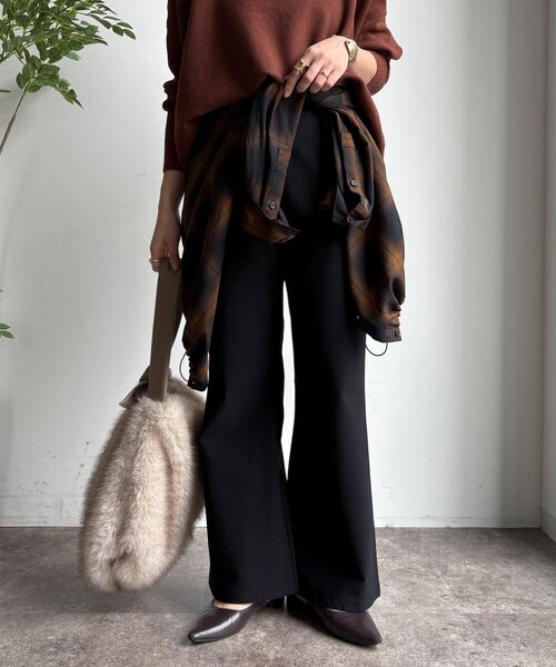 DouDou（ドゥドゥ）の「裏起毛セミフレアイージーパンツ（その他パンツ・レディース・ライトベージュ/ブラック/ブラウン・36/38）」の9枚目の写真