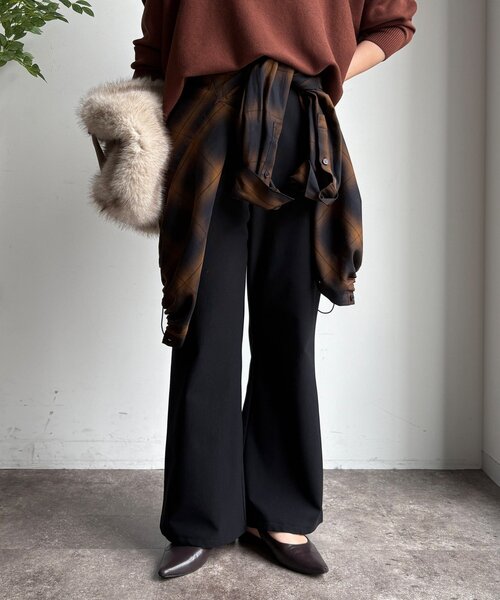 DouDou（ドゥドゥ）の「裏起毛セミフレアイージーパンツ（その他パンツ・レディース・ライトベージュ/ブラック/ブラウン・36/38）」の10枚目の写真