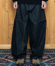 XTONZ（エクストーンズ）の「XP276 ティアンスタッズワイドデニムパンツ (ブラック)（デニムパンツ）」