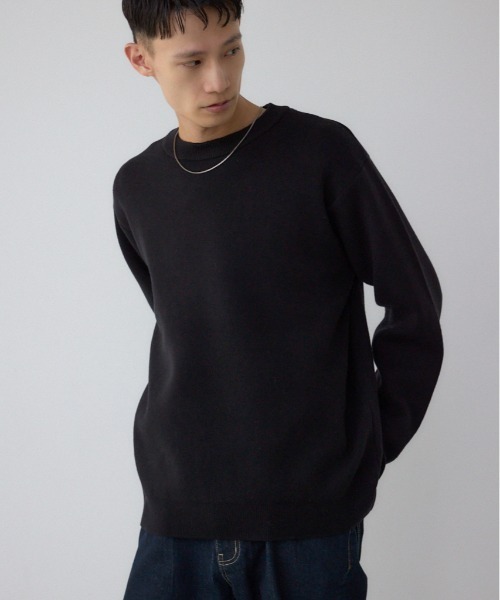 AZUL by moussy(アズールバイマウジー)の「裏ボア配色ニットトップス(ニット/セーター・メンズ・ブラック/ダークブラウン/ダークグレー・MEDIUM/LARGE)」の2枚目の写真