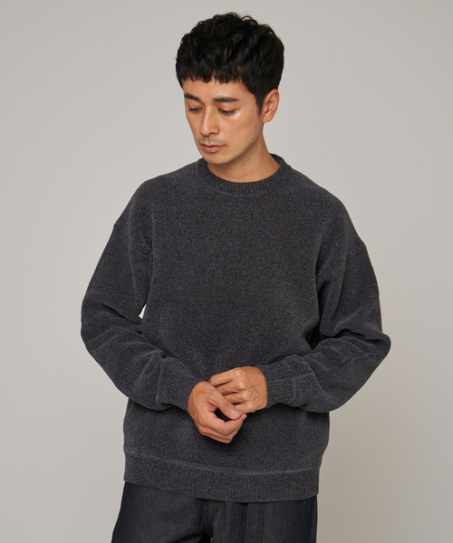 追加》シェニール ヤーン クルーネック ニット（ニット/セーター