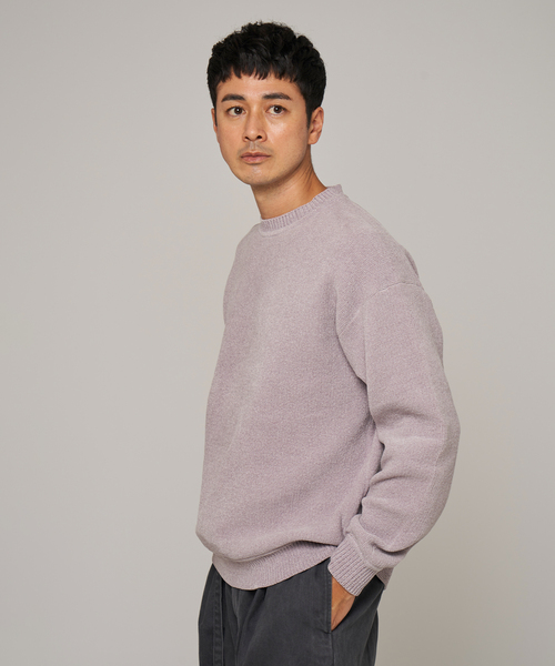 エディフィス（EDIFICE）/シェニール ヤーン クルーネック ニット 追加》シェニール ヤーン クルーネック ニット（ニット/セーター