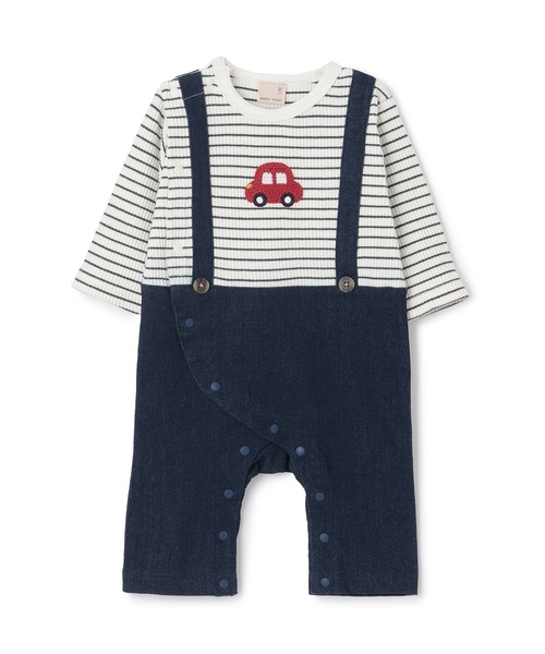 petit main（プティマイン）の「サス付きモチーフカバーオール（ロンパース・キッズ・ネイビー/カラフル・70cm/80ｃｍ）」の2枚目の写真