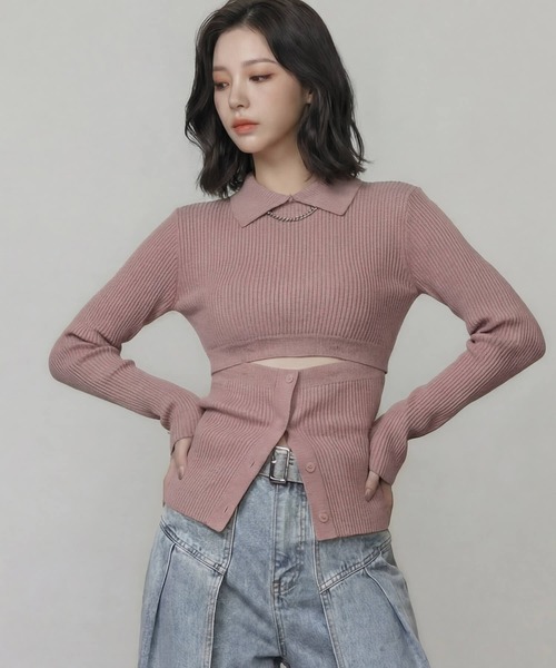 DURAS(デュラス)の「ビスチェ+クロップドニットマルチトップ(ニット/セーター・レディース・ベージュ/ホワイト/ブラック/グレー・FREE)」の4枚目の写真