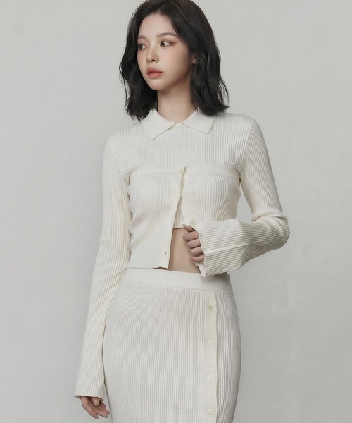 DURAS(デュラス)の「ビスチェ+クロップドニットマルチトップ(ニット/セーター・レディース・ベージュ/ホワイト/ブラック/グレー・FREE)」の2枚目の写真