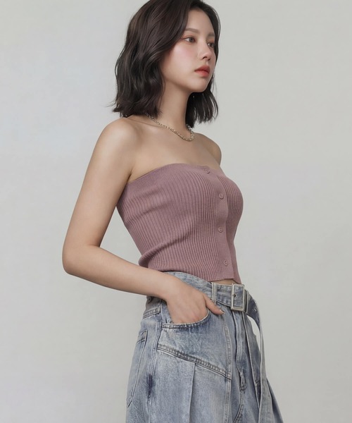 DURAS(デュラス)の「ビスチェ+クロップドニットマルチトップ(ニット/セーター・レディース・ベージュ/ホワイト/ブラック/グレー・FREE)」の13枚目の写真