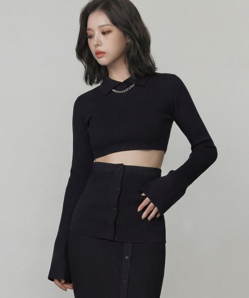 DURAS(デュラス)の「ビスチェ+クロップドニットマルチトップ(ニット/セーター・レディース・ベージュ/ホワイト/ブラック/グレー・FREE)」の9枚目の写真