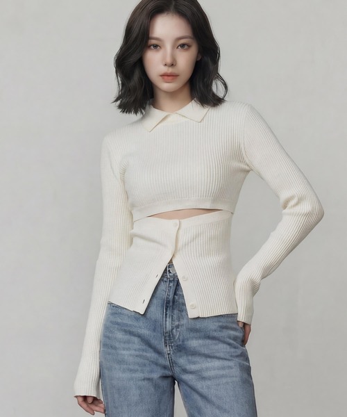 DURAS(デュラス)の「ビスチェ+クロップドニットマルチトップ(ニット/セーター・レディース・ベージュ/ホワイト/ブラック/グレー・FREE)」の6枚目の写真