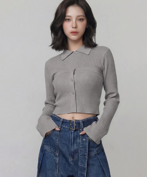 DURAS(デュラス)の「ビスチェ+クロップドニットマルチトップ(ニット/セーター・レディース・ベージュ/ホワイト/ブラック/グレー・FREE)」の10枚目の写真