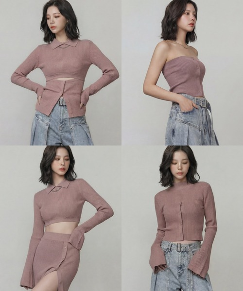 DURAS(デュラス)の「ビスチェ+クロップドニットマルチトップ(ニット/セーター・レディース・ベージュ/ホワイト/ブラック/グレー・FREE)」の5枚目の写真