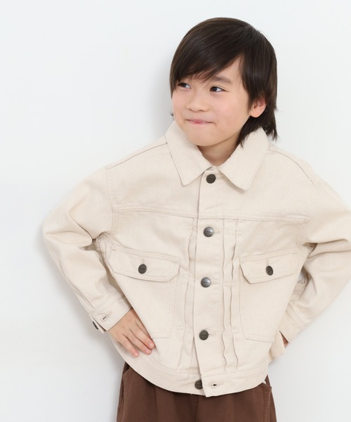 OMNES（オムネス）の「ビッグシルエット デニムジャケット KIDS（デニムジャケット・キッズ・キナリ/ライトインディゴブルー・100cm/120cm/140cm）」の2枚目の写真