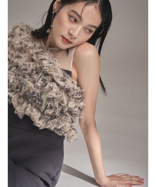 LAGUNAMOON(ラグナムーン)の「LADYチュールオフショルパンツドレス 結婚式 お呼ばれ(パンツドレス・レディース・グリーン/チャコールグレー/ブラック/ライトブルー・SMALL/MEDIUM)」の1枚目の写真