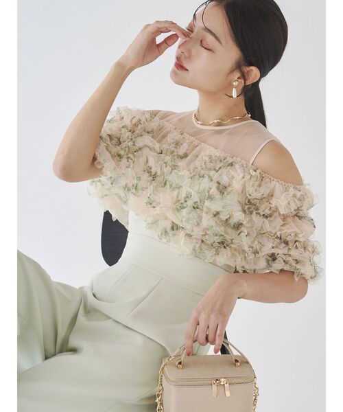 LAGUNAMOON(ラグナムーン)の「LADYチュールオフショルパンツドレス 結婚式 お呼ばれ(パンツドレス・レディース・グリーン/チャコールグレー/ブラック/ライトブルー・SMALL/MEDIUM)」の3枚目の写真