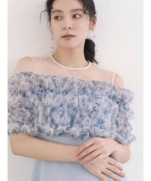 LAGUNAMOON(ラグナムーン)の「LADYチュールオフショルパンツドレス 結婚式 お呼ばれ(パンツドレス・レディース・グリーン/チャコールグレー/ブラック/ライトブルー・SMALL/MEDIUM)」の4枚目の写真