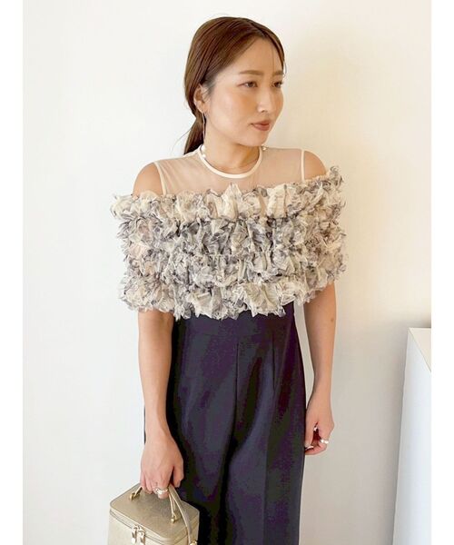 LADYチュールオフショルパンツドレス オケージョンドレス ジャンプ