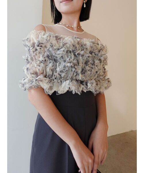 LAGUNAMOON(ラグナムーン)の「LADYチュールオフショルパンツドレス 結婚式 お呼ばれ(パンツドレス・レディース・グリーン/チャコールグレー/ブラック/ライトブルー・SMALL/MEDIUM)」の8枚目の写真