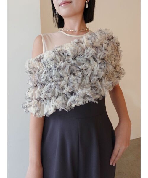 LAGUNAMOON(ラグナムーン)の「LADYチュールオフショルパンツドレス 結婚式 お呼ばれ(パンツドレス・レディース・グリーン/チャコールグレー/ブラック/ライトブルー・SMALL/MEDIUM)」の12枚目の写真