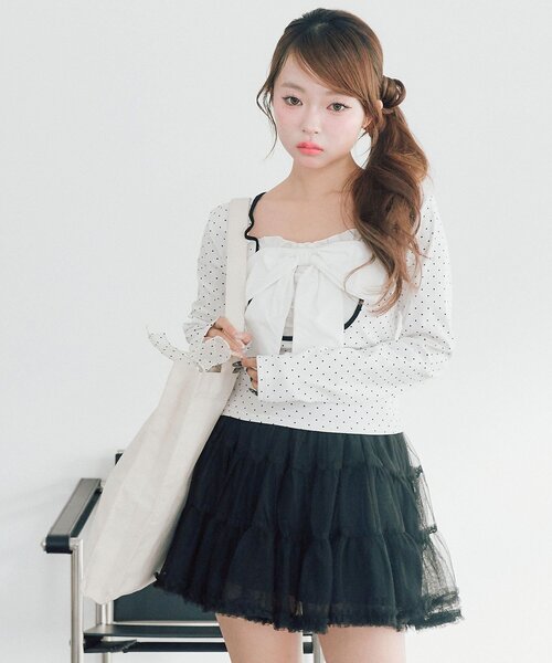 OLIVE des OLIVE（オリーブデオリーブ）の「Bloom Ribbon TOPS（Tシャツ/カットソー・レディース・ピンク/トップグレー/オフホワイト/ブラック/サックスブルー・FREE）」の22枚目の写真