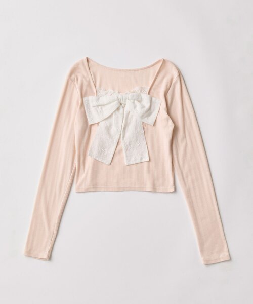 OLIVE des OLIVE(オリーブデオリーブ)の「Bloom Ribbon TOPS(Tシャツ/カットソー・レディース・ピンク/トップグレー/オフホワイト/ブラック/サックスブルー・FREE)」の22枚目の写真