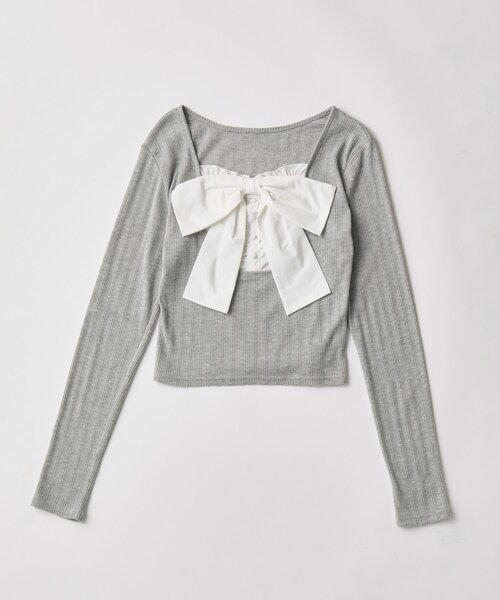 OLIVE des OLIVE（オリーブデオリーブ）の「Bloom Ribbon TOPS（Tシャツ/カットソー・レディース・ピンク/トップグレー/オフホワイト/ブラック/サックスブルー・FREE）」の18枚目の写真
