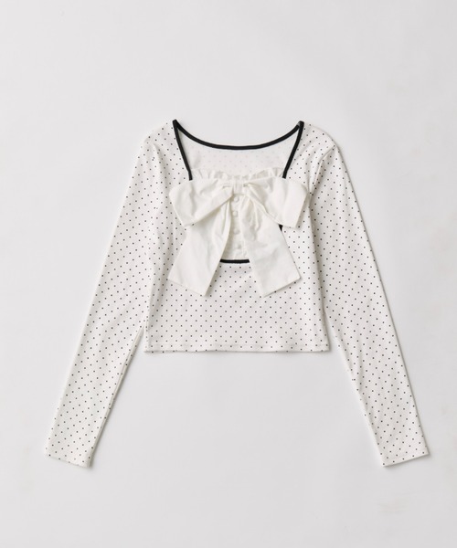 OLIVE des OLIVE(オリーブデオリーブ)の「Bloom Ribbon TOPS(Tシャツ/カットソー・レディース・ピンク/トップグレー/オフホワイト/ブラック/サックスブルー・FREE)」の2枚目の写真