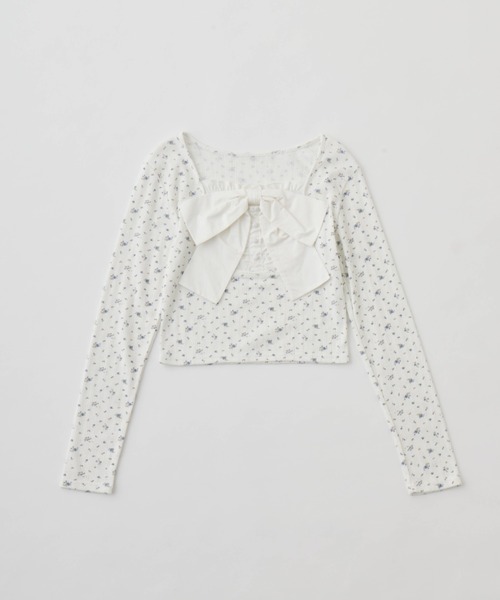 OLIVE des OLIVE(オリーブデオリーブ)の「Bloom Ribbon TOPS(Tシャツ/カットソー・レディース・ピンク/トップグレー/オフホワイト/ブラック/サックスブルー・FREE)」の5枚目の写真