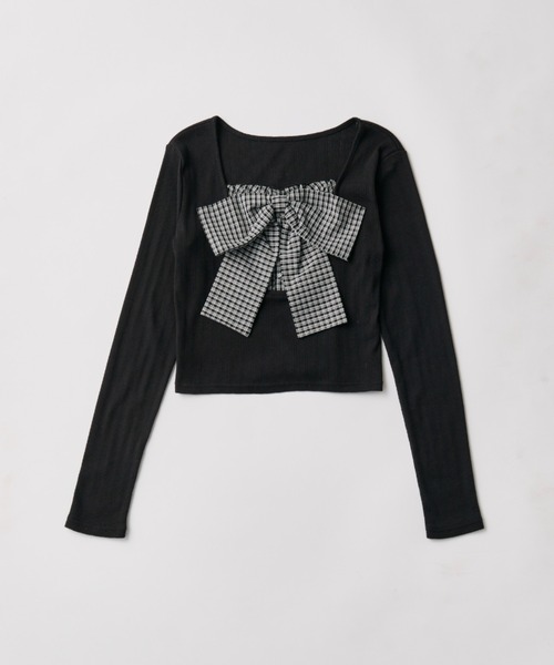 OLIVE des OLIVE(オリーブデオリーブ)の「Bloom Ribbon TOPS(Tシャツ/カットソー・レディース・ピンク/トップグレー/オフホワイト/ブラック/サックスブルー・FREE)」の3枚目の写真