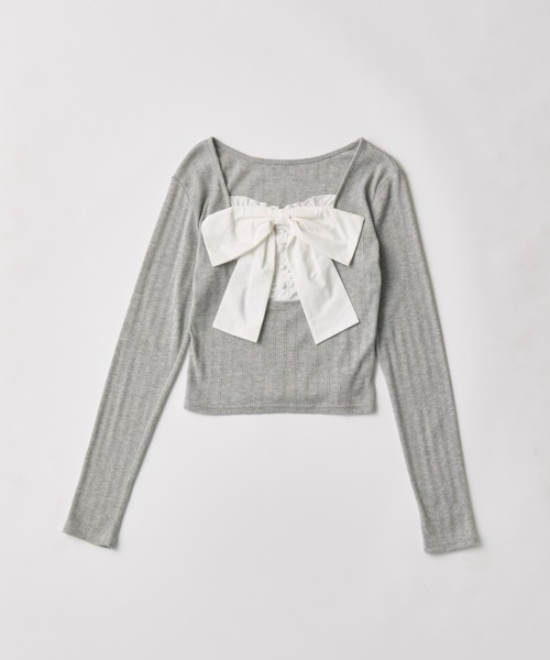 OLIVE des OLIVE(オリーブデオリーブ)の「Bloom Ribbon TOPS(Tシャツ/カットソー・レディース・ピンク/トップグレー/オフホワイト/ブラック/サックスブルー・FREE)」の4枚目の写真