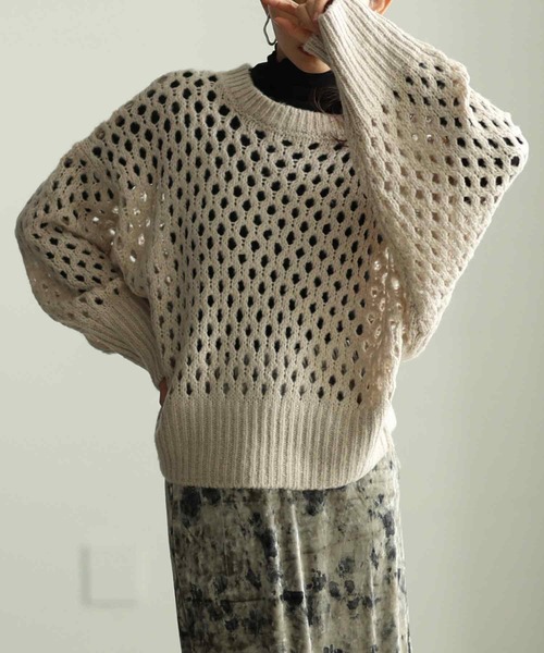 Sawa a la mode(サワアラモード)の「ざっくりメッシュニットトップス(ニット/セーター・レディース・チャコールグレー/ブルー/ベージュ/ピンク・FREE)」の1枚目の写真
