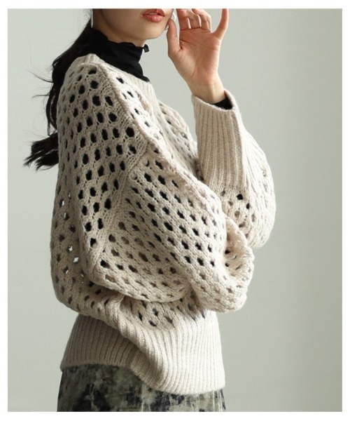 Sawa a la mode(サワアラモード)の「ざっくりメッシュニットトップス(ニット/セーター・レディース・チャコールグレー/ブルー/ベージュ/ピンク・FREE)」の7枚目の写真