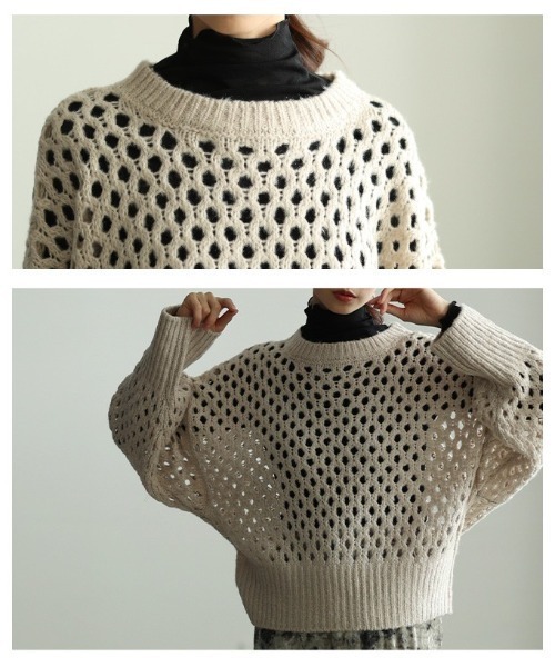 Sawa a la mode(サワアラモード)の「ざっくりメッシュニットトップス(ニット/セーター・レディース・チャコールグレー/ブルー/ベージュ/ピンク・FREE)」の8枚目の写真