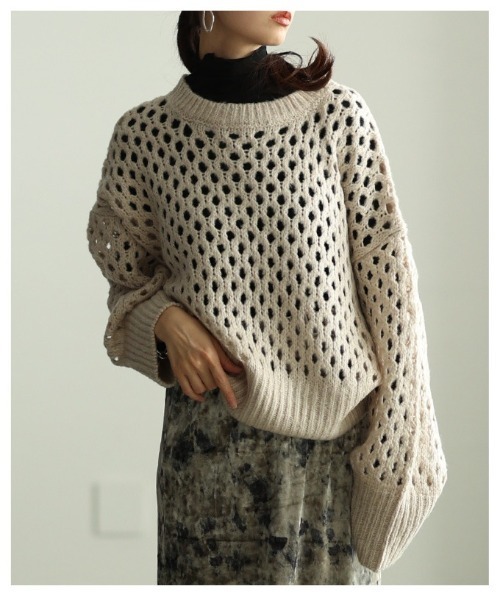 Sawa a la mode(サワアラモード)の「ざっくりメッシュニットトップス(ニット/セーター・レディース・チャコールグレー/ブルー/ベージュ/ピンク・FREE)」の11枚目の写真