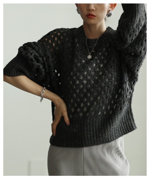 Sawa a la mode(サワアラモード)の「ざっくりメッシュニットトップス(ニット/セーター・レディース・チャコールグレー/ブルー/ベージュ/ピンク・FREE)」の12枚目の写真