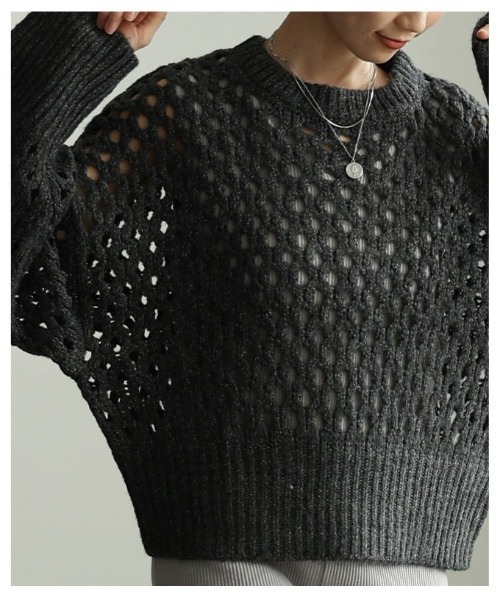 Sawa a la mode(サワアラモード)の「ざっくりメッシュニットトップス(ニット/セーター・レディース・チャコールグレー/ブルー/ベージュ/ピンク・FREE)」の15枚目の写真