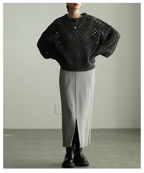 Sawa a la mode(サワアラモード)の「ざっくりメッシュニットトップス(ニット/セーター・レディース・チャコールグレー/ブルー/ベージュ/ピンク・FREE)」の16枚目の写真